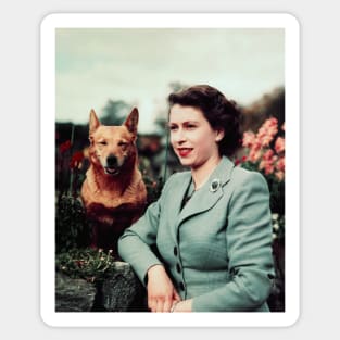 Queen Elizabeth and Corgi Sticker